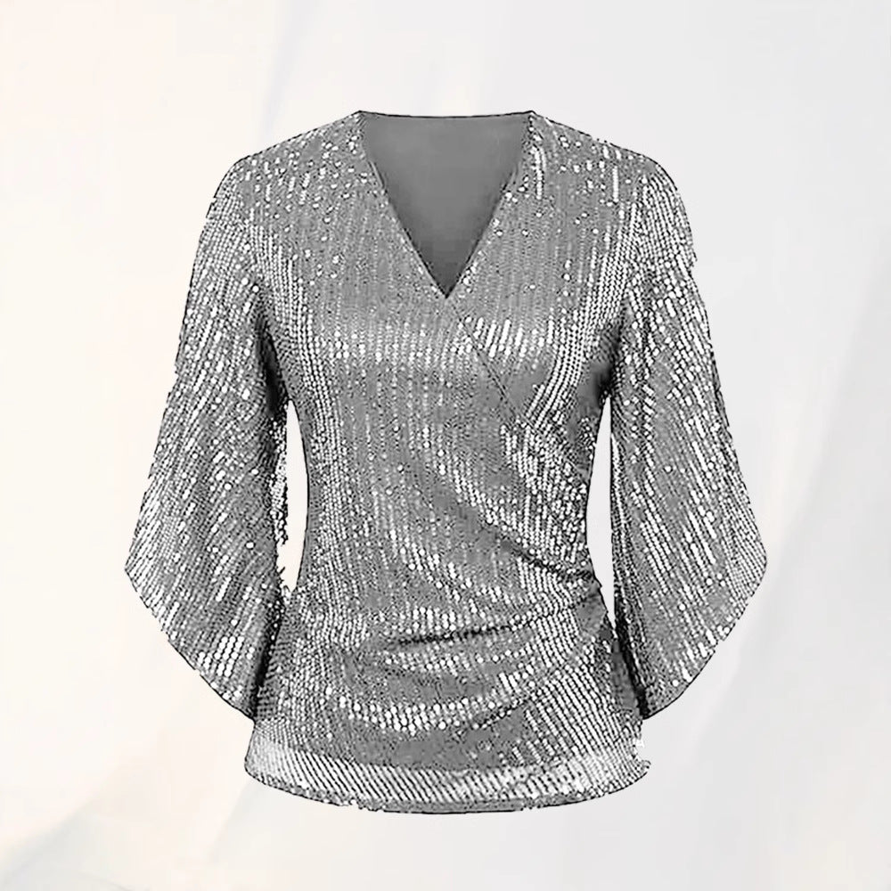Dame Glitrende Top med elegante Cut-Out ærmer og figursmigrende snit Stilla