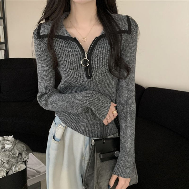 Dame fashionable zip trøje med ribbet struktur Stilla