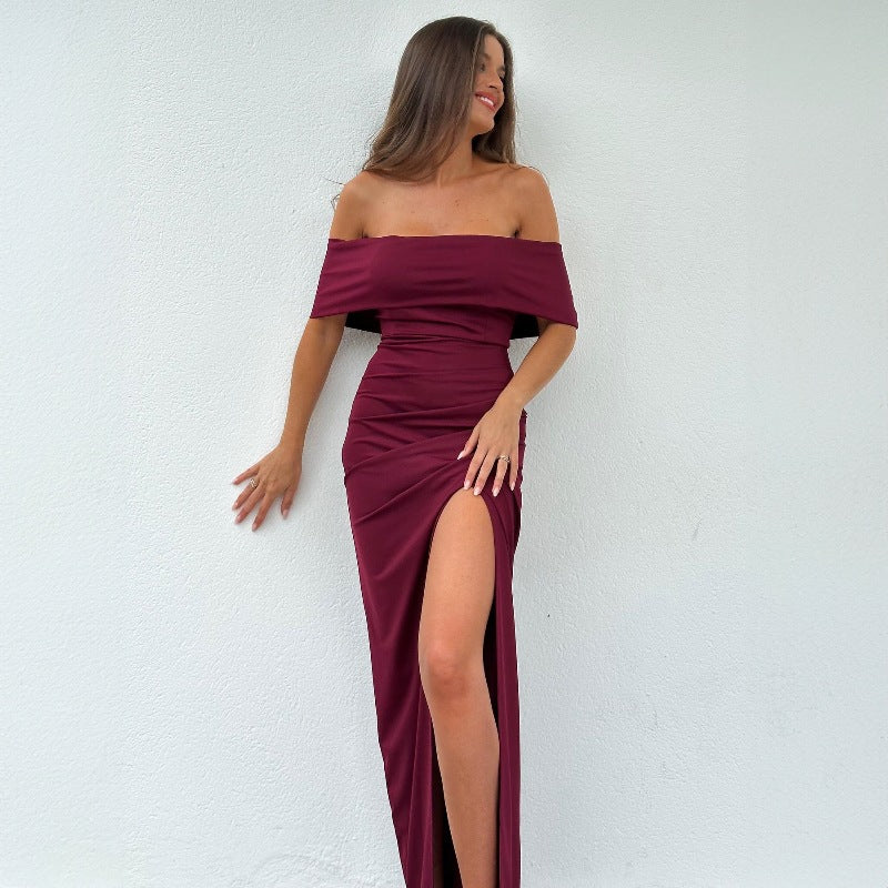 Dame Off-Shoulder Kjole med figurformende snit og høj slits Skovae