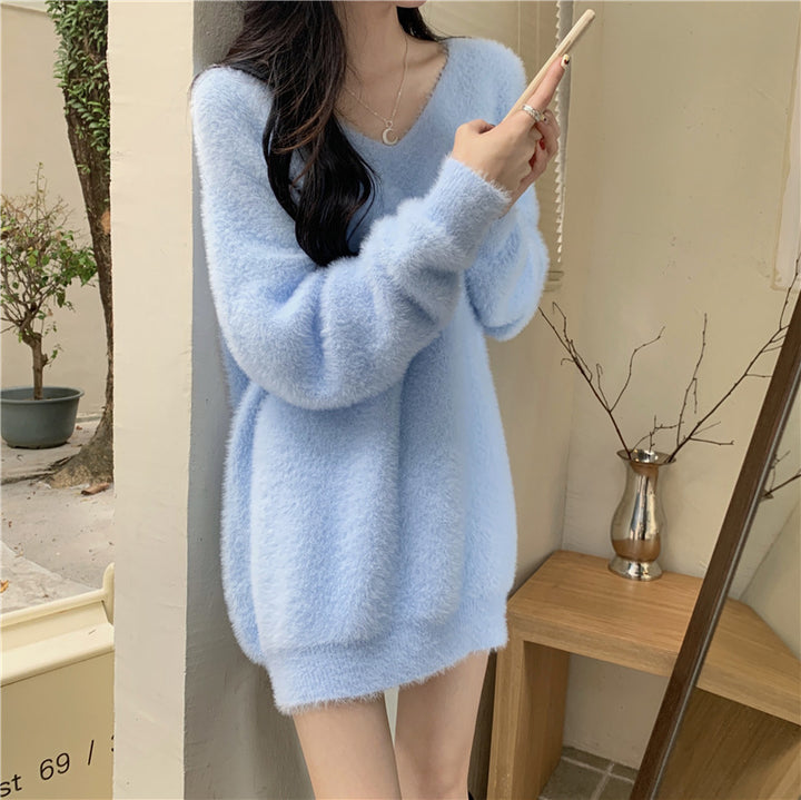 Dame V-hals Oversized Komfortabel Strikkjole Stilla