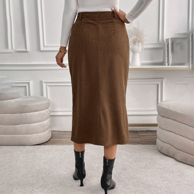 Dame højtalere rib midi nederdel med frontslids Stilla