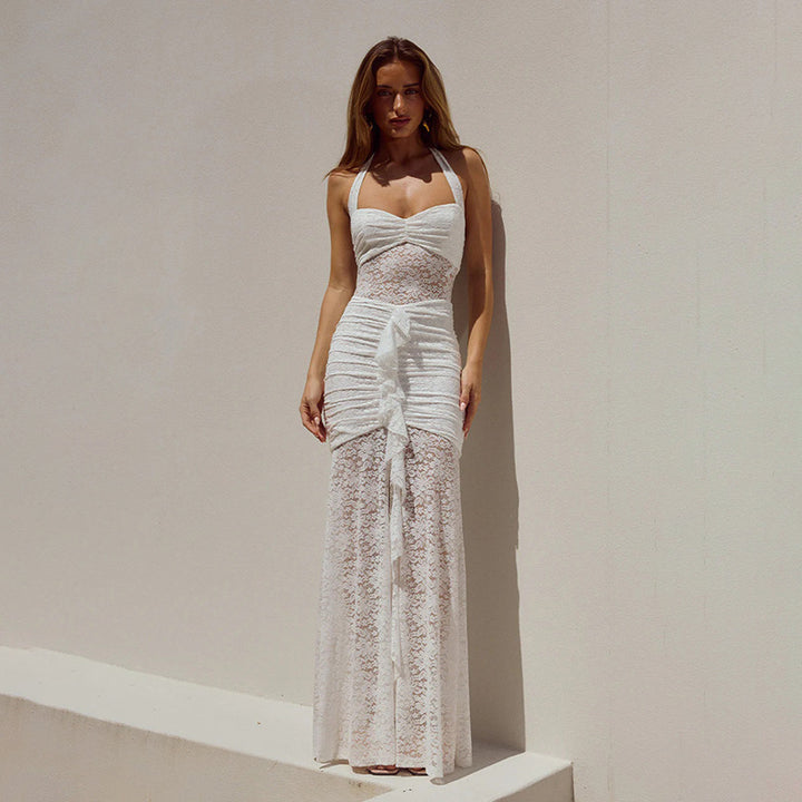 Dame Floral-Spitze-Højslids-Maxi-Kjole Stilla