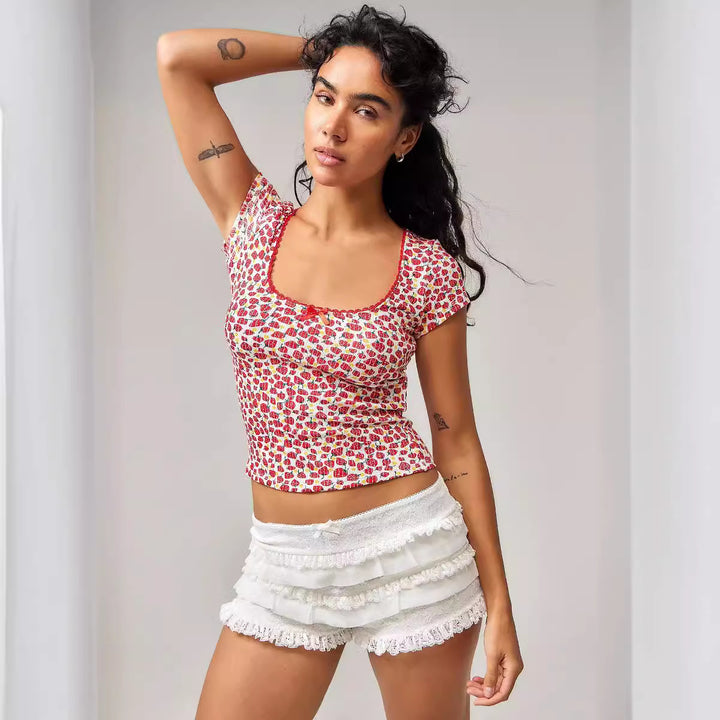 Dame Ruffles-shorts med elastisk talje og legende design Skovae