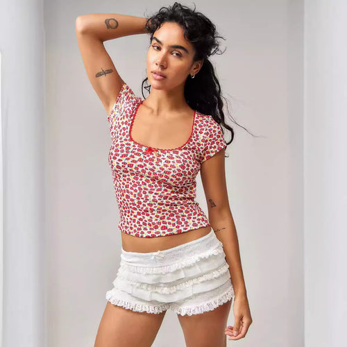 Dame Ruffles-shorts med elastisk talje og legende design Skovae