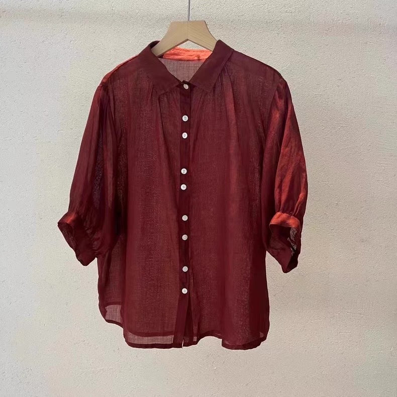 Dame Kortærmet Struktureret Knap-BLOUSE Stilla