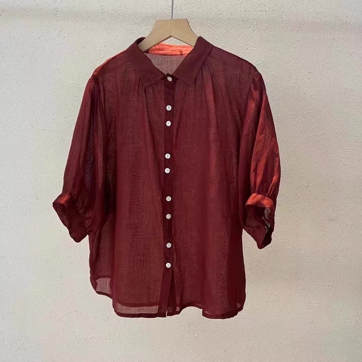 Dame Kortærmet Struktureret Knap-BLOUSE Stilla