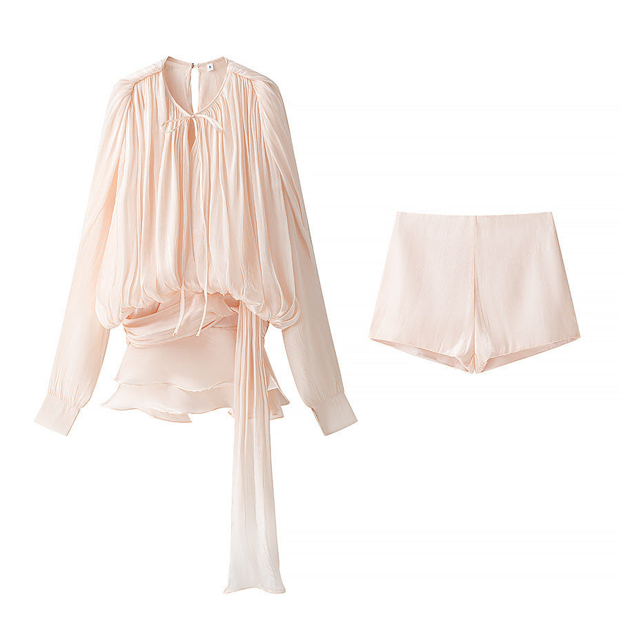 Dame sæt bestående af flydende bluse skjorte og shorts Stilla