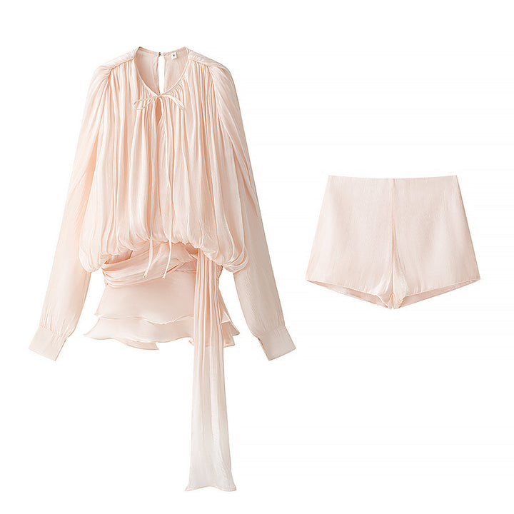 Dame sæt bestående af flydende bluse skjorte og shorts Stilla