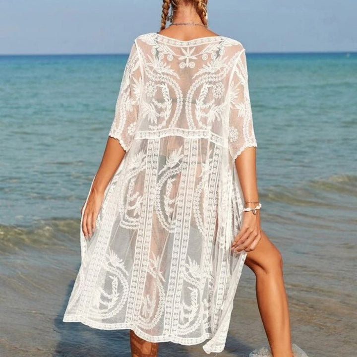 Dame Spids Broderet Strand Kimono Stilla