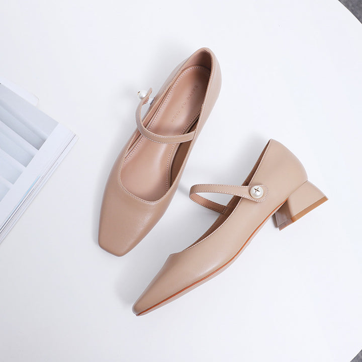 Femme Klassiske Firkantetåede Mary Jane Ballerinas med Elegant Remdetalje Stilla