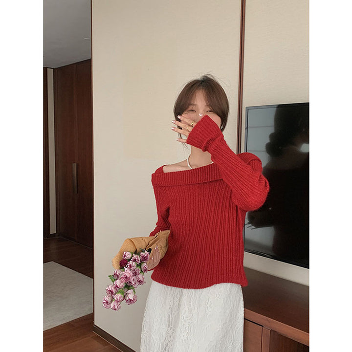 Damer Off-Shoulder Strikpullover med fashionable snit Stilla