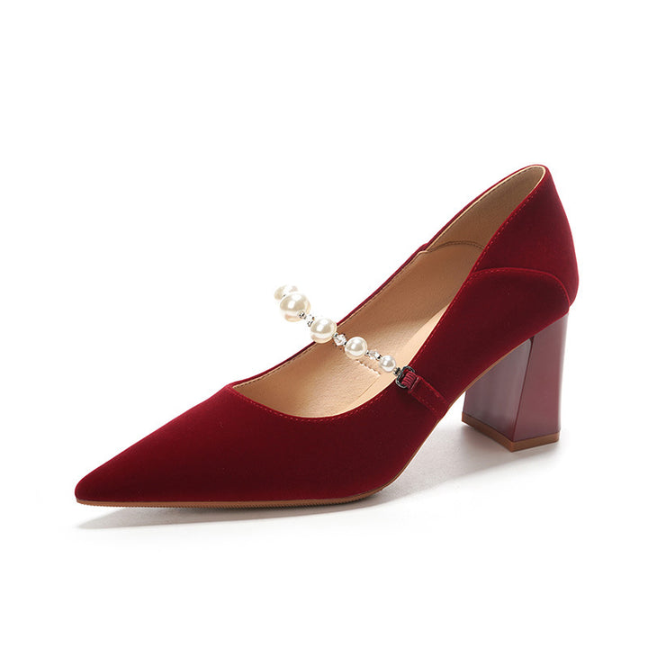 Dame elegant spids blokhæls pumps med perleaccent-detail Stilla