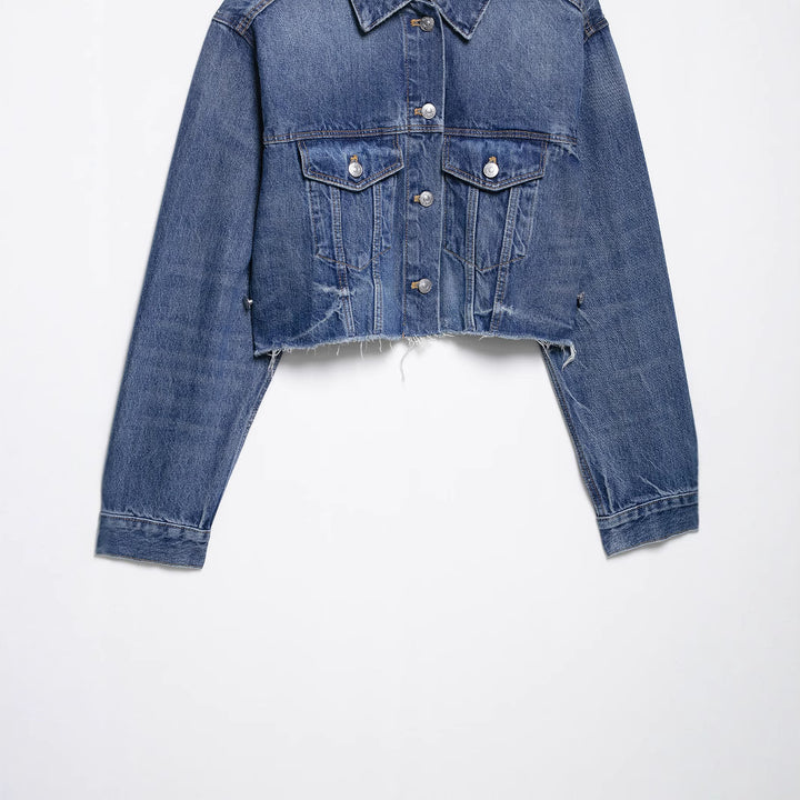 Femme Cropped Denimjakke med klassisk design Stilla