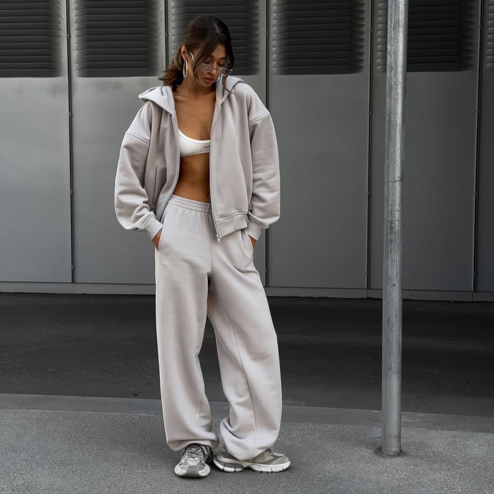 Kvindernes Oversized Hættebluse og Løs-Fittende Joggingbukser Sæt Skovae