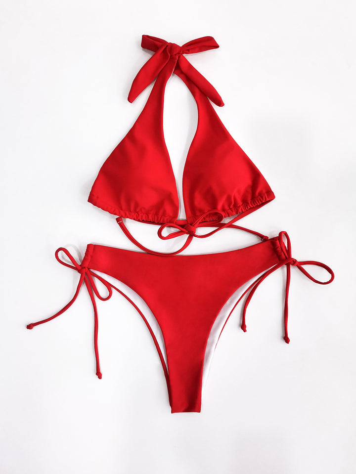 Dame triangel-bikini med raffinerede bindebånd og dyb udskæring Stilla