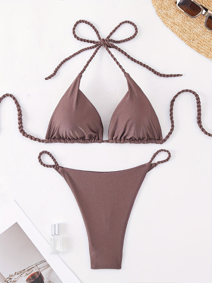 Dame triangel-bikini med flettede stropper Skovae