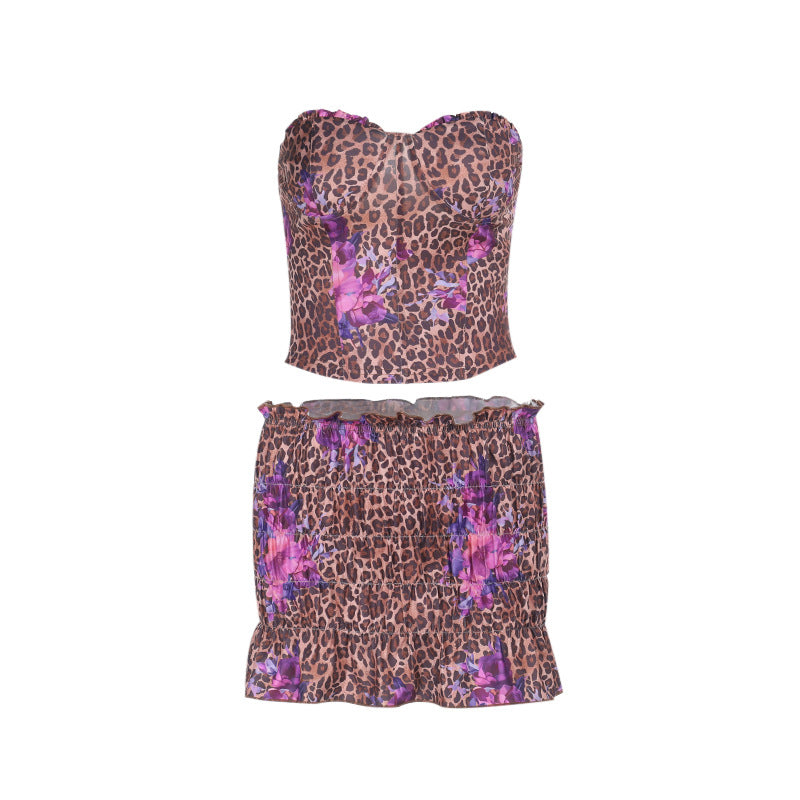 Dame Crop-top og shorts sæt med trendy leopardmønster Skovae