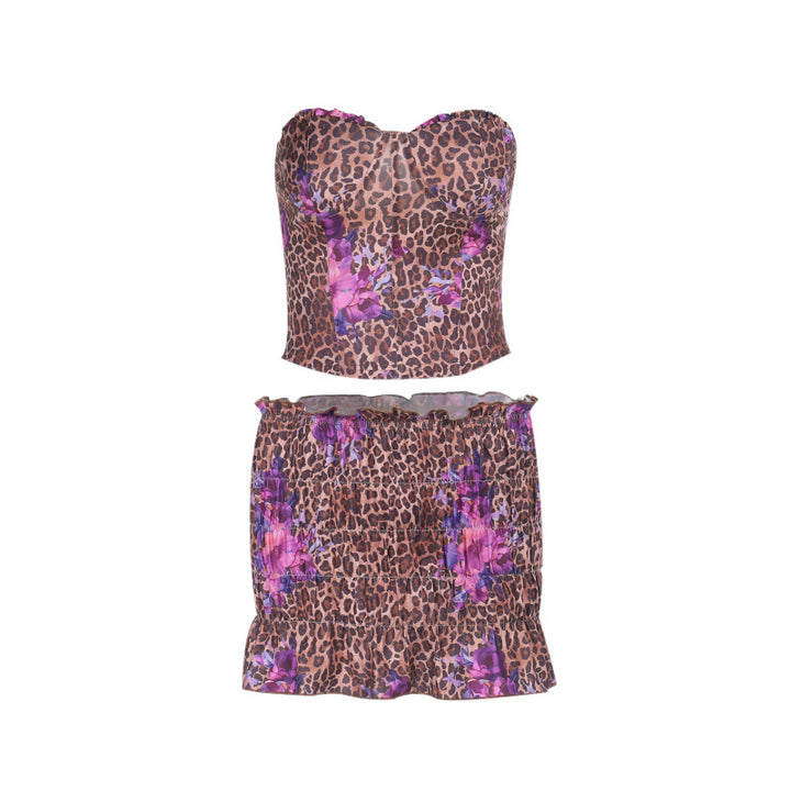 Dame Crop-top og shorts sæt med trendy leopardmønster Skovae