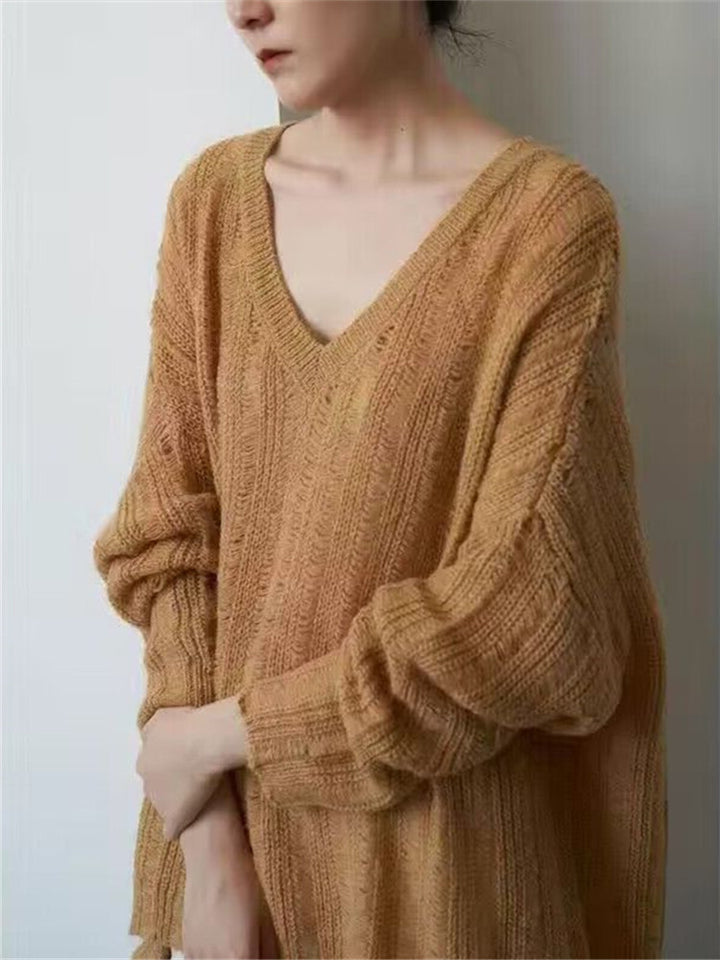 Femme Tekstureret V-Udskæring Oversized Strikpullover Stilla