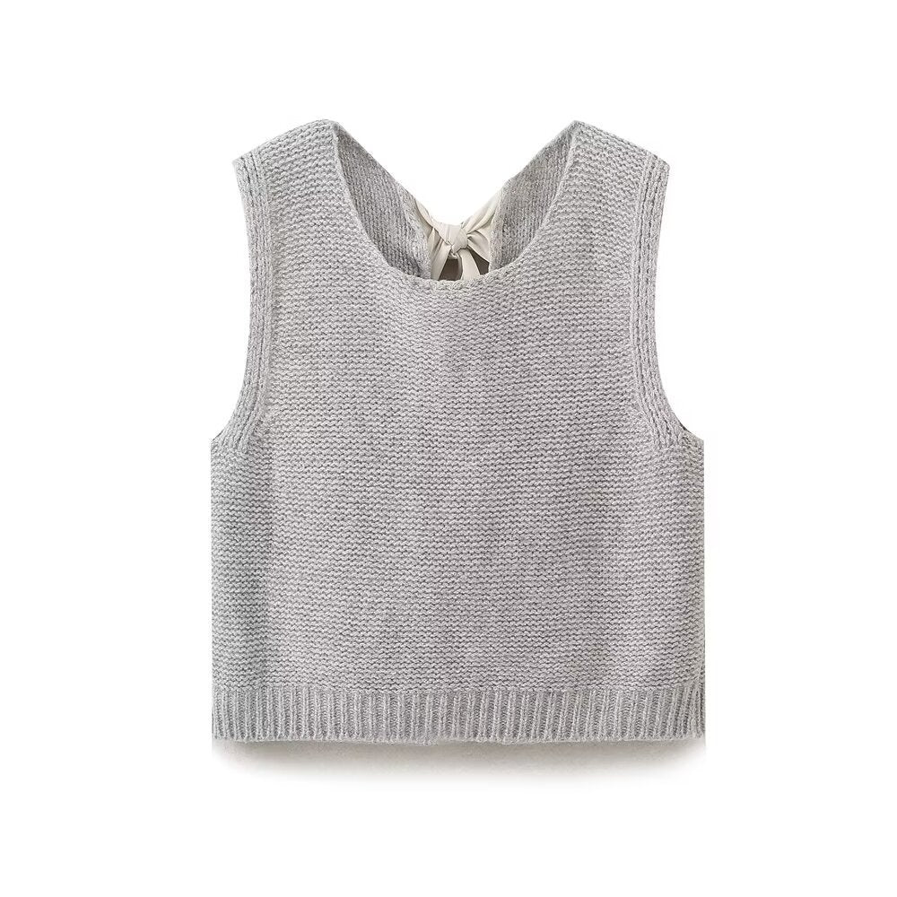 Dame cropped strikpullover med rygbindedetalje Stilla
