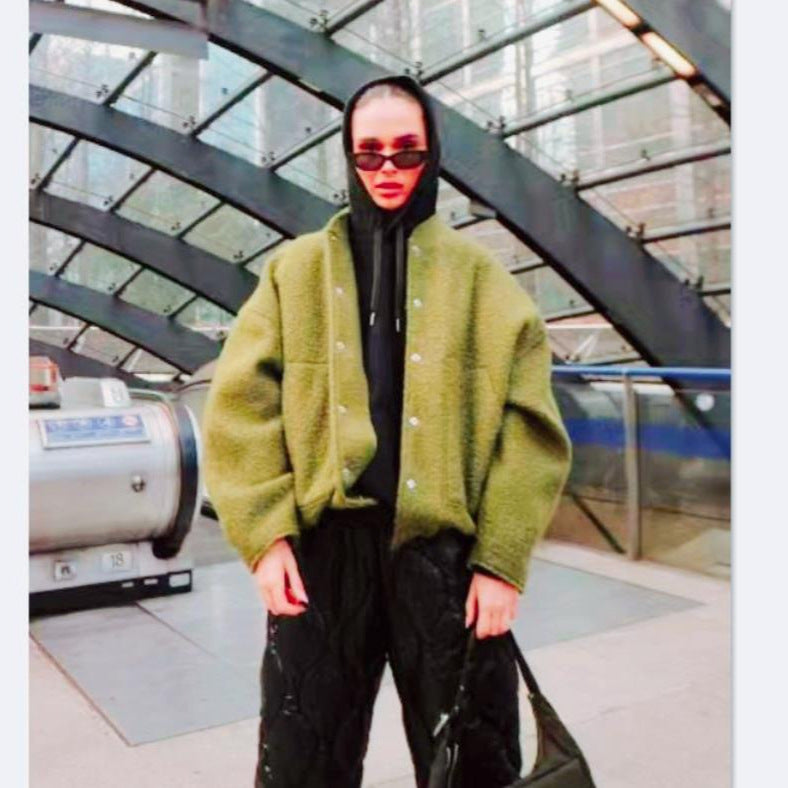 Dame Oversized Uldjakke med knapløst design og blødt foret Skovae