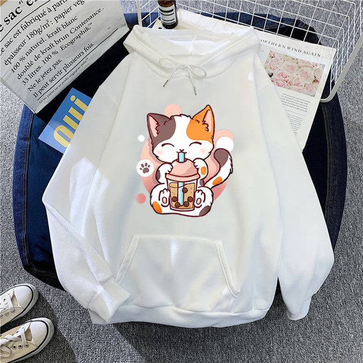 Kvinder hoodie med legesyge kattetryk Skovae