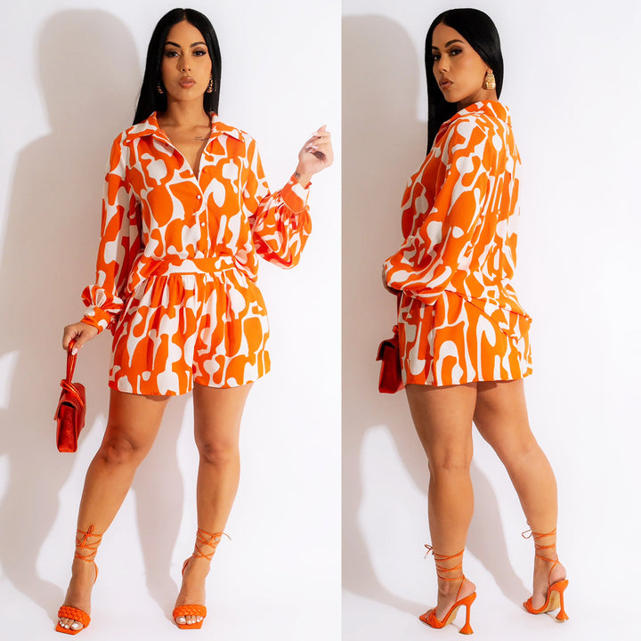 Dame Abstract Print Knap Lukning Overall Sæt Stilla