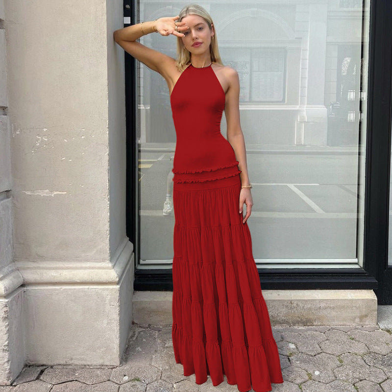Dame maxikjole med skulderfri design og elegant drapering Stilla