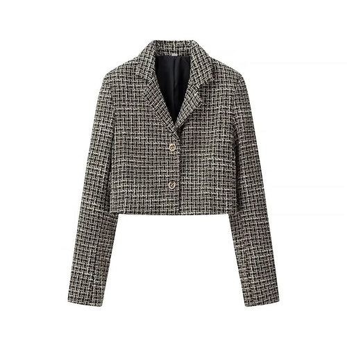 Dame Kort Tweed-Blazerjakke med dobbelt knaplukning og elegante detaljer Stilla