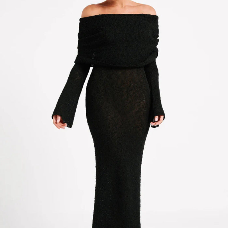Dame Off-Shoulder Maxikjole med struktureret forarbejdning Stilla