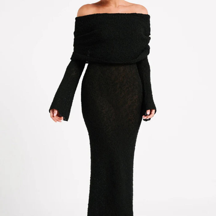 Dame Off-Shoulder Maxikjole med struktureret forarbejdning Stilla