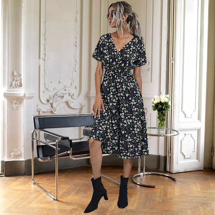 Dame blomstermønster midikjole Stilla