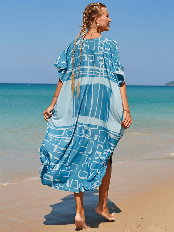 Dame let strandtunika med moderne grafikdesign Stilla