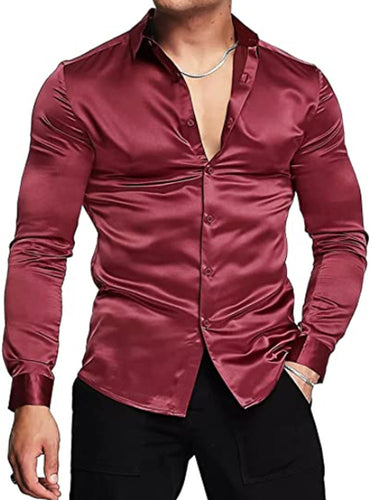 Herrer Elegant Satin Skjorte Stilla