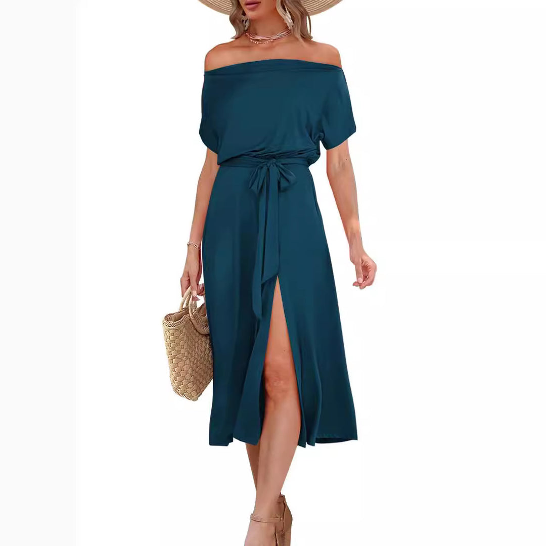 Dame Off-Shoulder Maxi Kjole med Taljebælte Stilla
