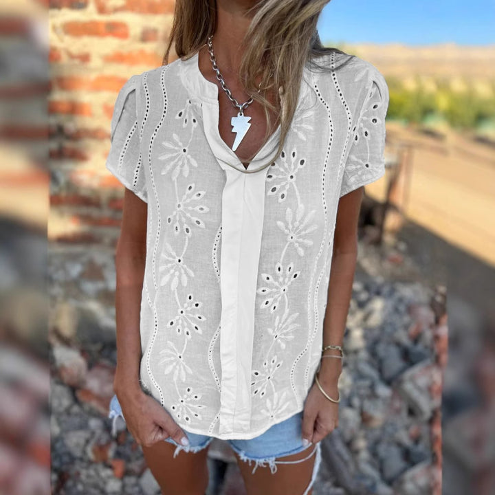 Damer elegant Bluse med blomsterbroderier Stilla