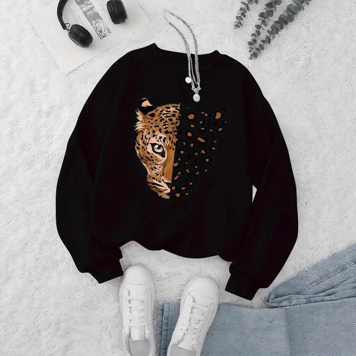 Kvinders sweatshirt med leopardmotiver Stilla