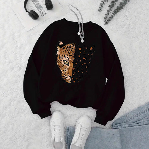 Kvinders sweatshirt med leopardmotiver Stilla