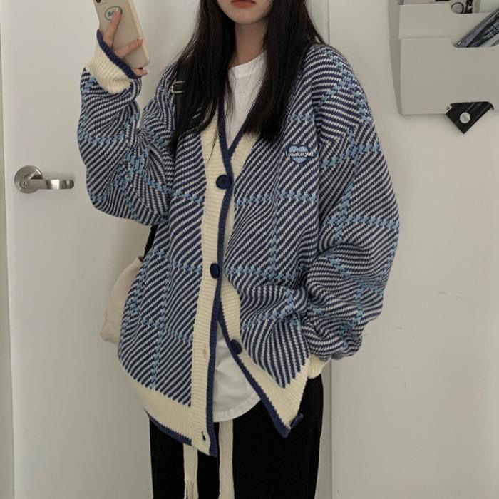 Kvinders casual cardigan med ternet tekstur Stilla