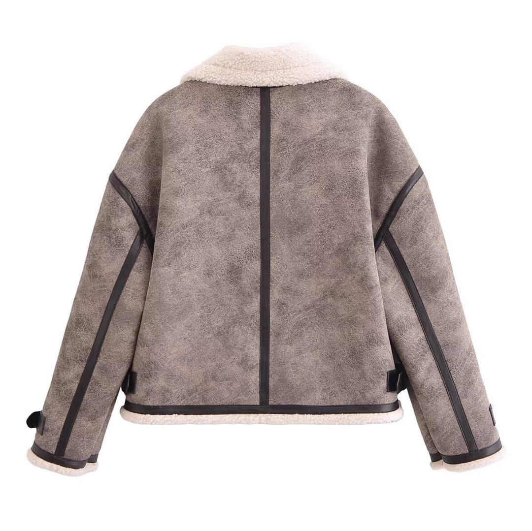 Femme Stylish Faux Shearling Bikerjakke Stilla
