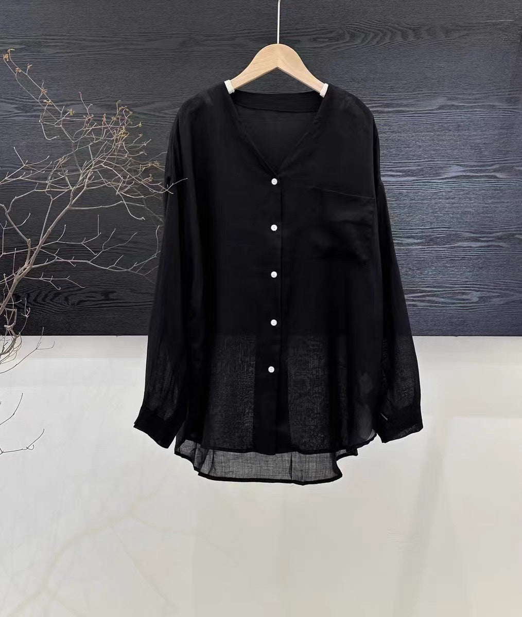 Femme Let Linned Knap-Op Bluse Stilla