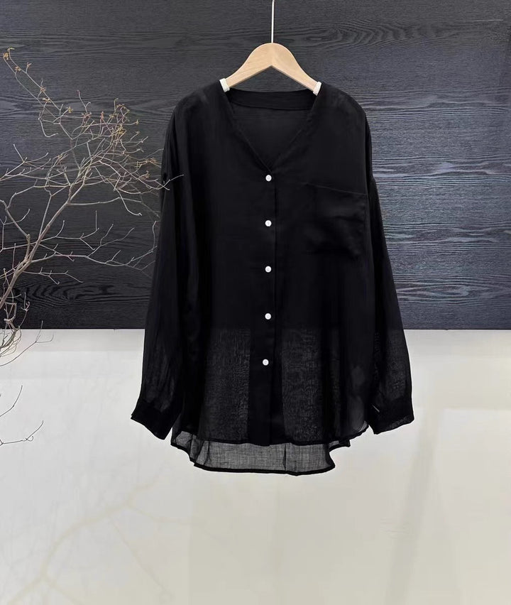 Femme Let Linned Knap-Op Bluse Stilla