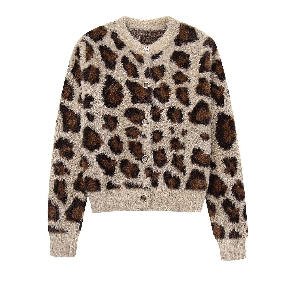 Femme Leopard Print Fuzzy Cardigan Stilla