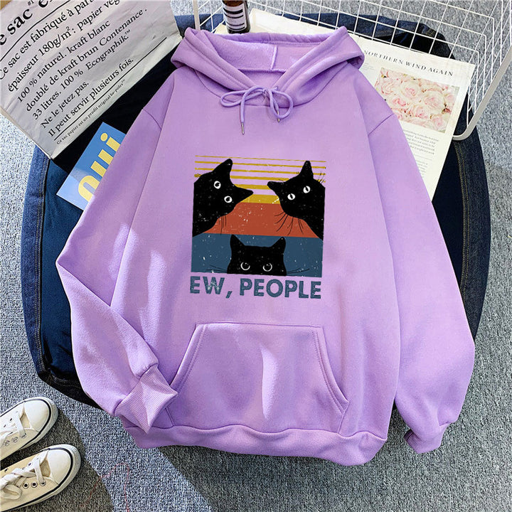Kvinders hoodie med stilfuld kattemotiv og inspirerende tekst Skovae