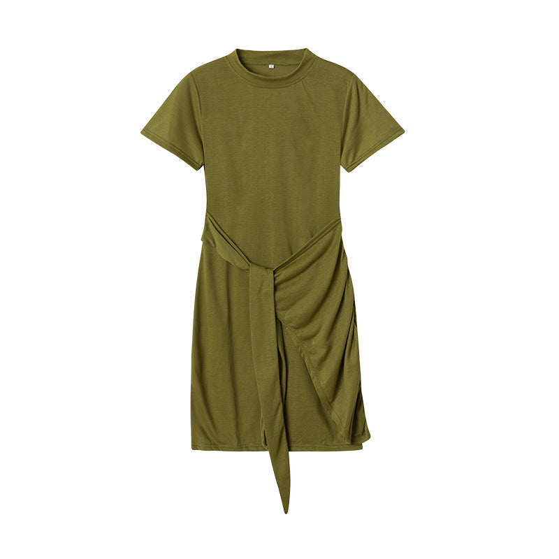 Dame Fritid T-shirt Kjole med Draperet Detalje Stilla