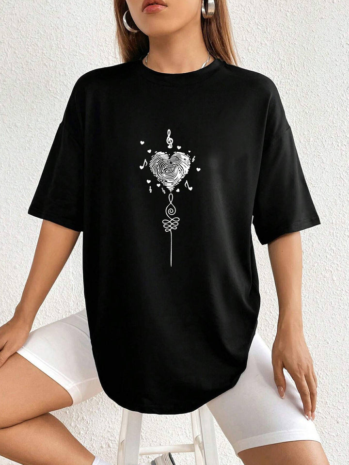 Dame Oversized T-Shirt med kreativt hjerte-design Stilla