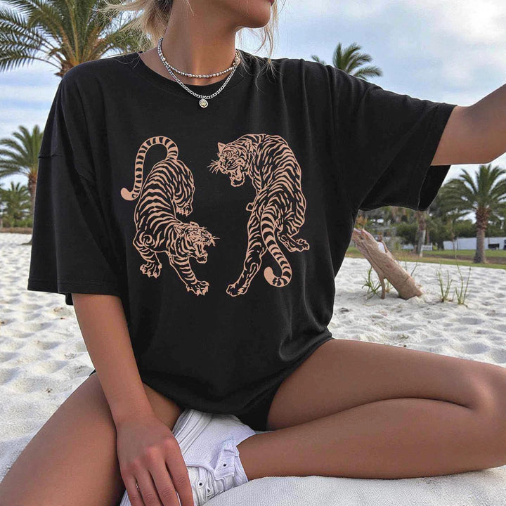 Dame T-shirt med unikt tiger-design og afslappet pasform Skovae