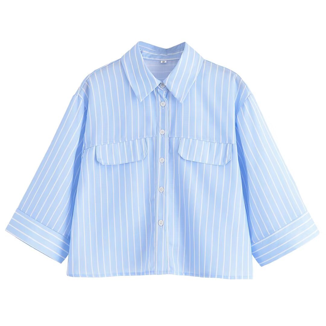 Dame stribet bluse med oversized pasform og praktiske lommer Stilla