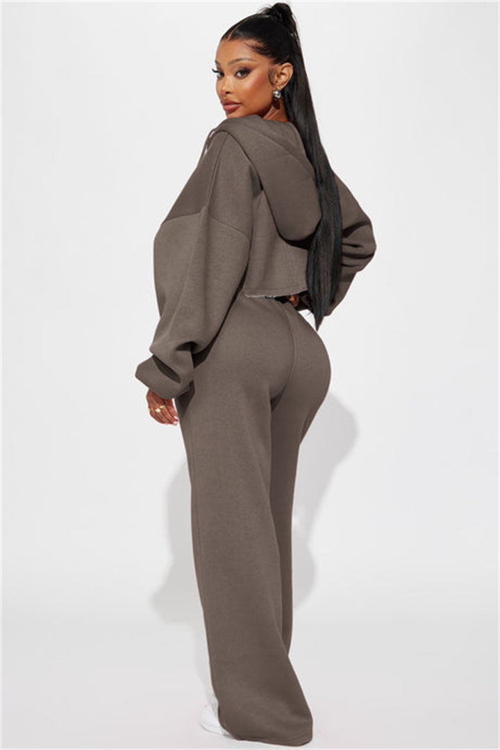 Kvinder casual cropped hoodie og brede joggingbukser sæt Skovae
