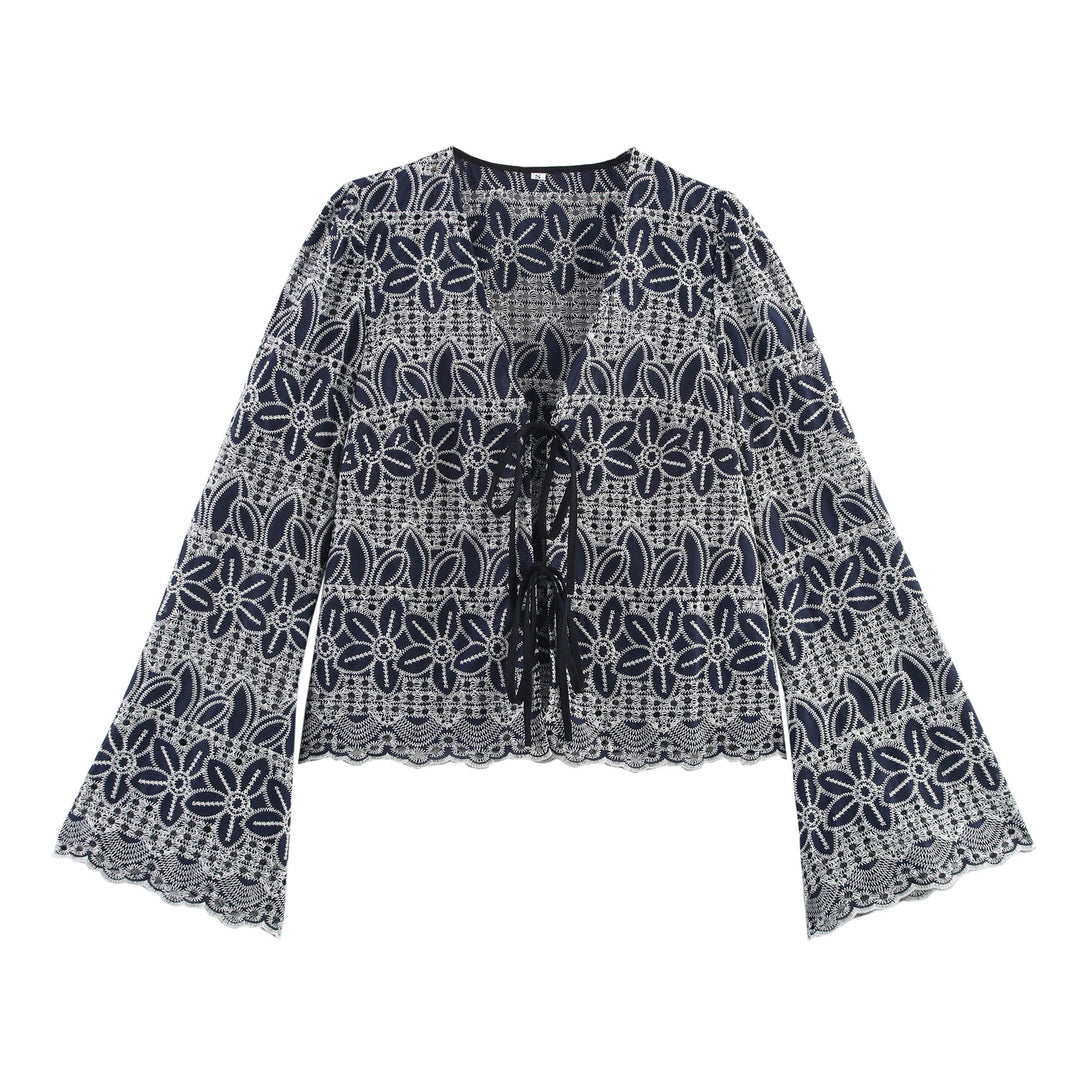 Femme Elegante Spids Bluse med Bjælleærmer Stilla
